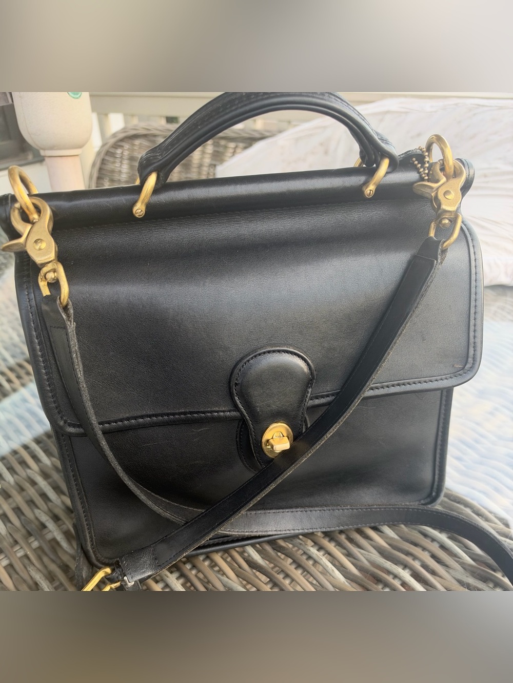 Vintage Coach Willis black  Leather Satchel Bag — Coach Legacy, top handle